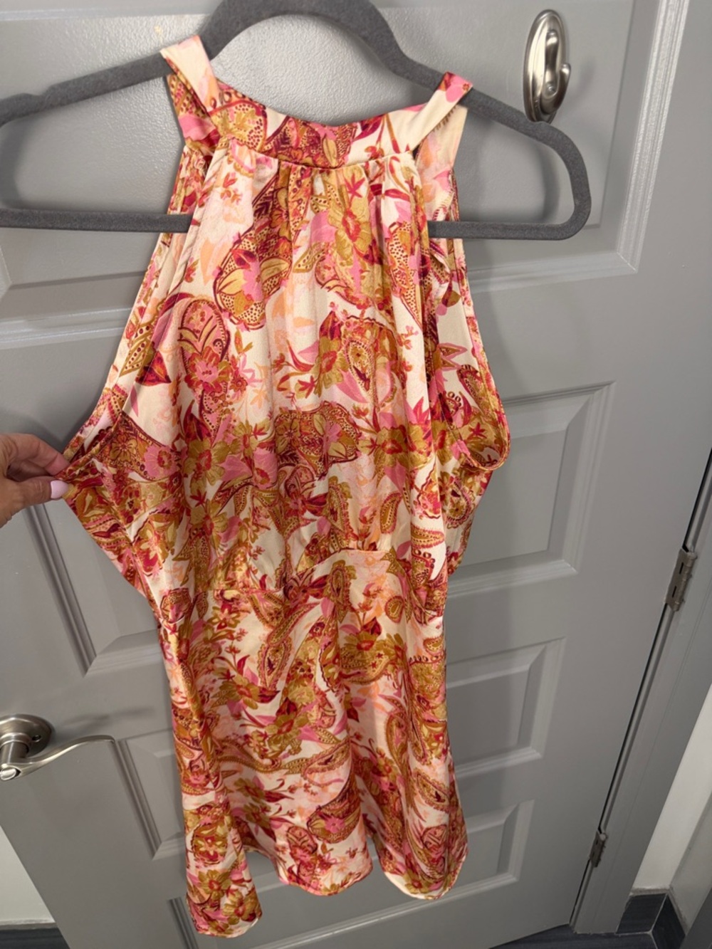 Lush Pink, Gold & Cream Paisley Halter Dress
